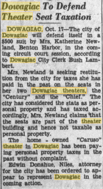 Dowagiac Theatre - Oct 17 1950 Article On Tax (newer photo)